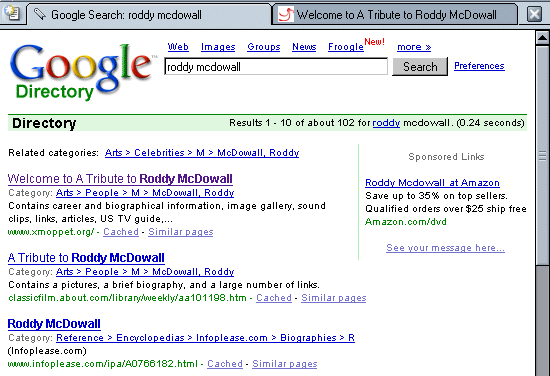 Google Directory Search Result